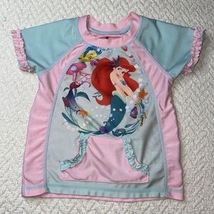 🧡2T Disney  Little Mermaid Kids Swim Shirt rash guard Pink and Blue